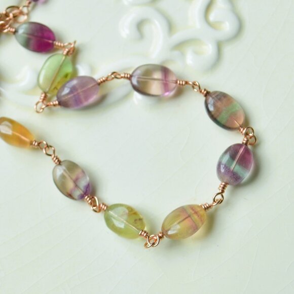 Fluorite Gemstone Bracelet in Rose Gold - Handmade - Picture 3 of 5
